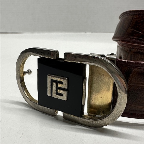 Vintage Balmain Logo Belt Faux Snake Skin Leather Brown Black Silver Unisex 40\